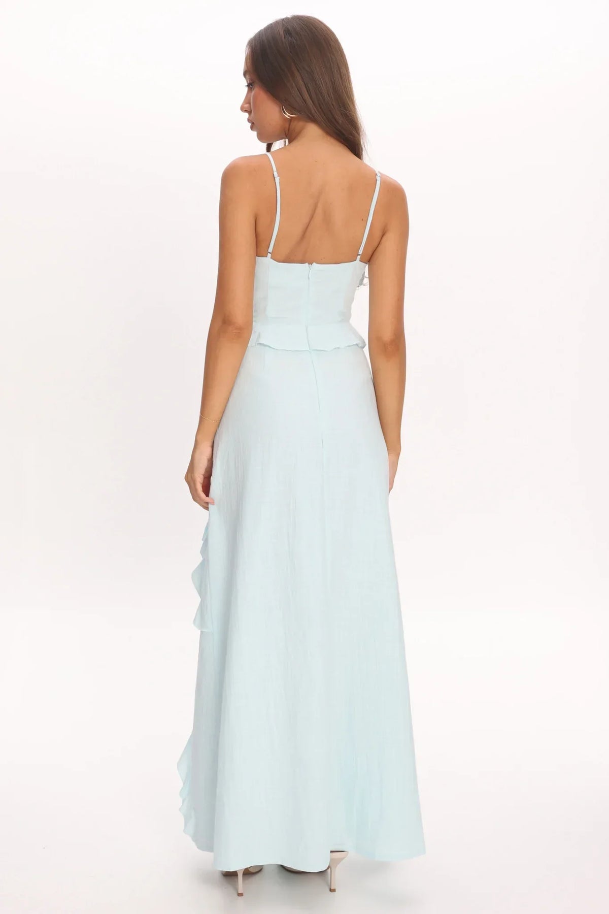 Arrabel Ruffle Split Maxi Dress Blue