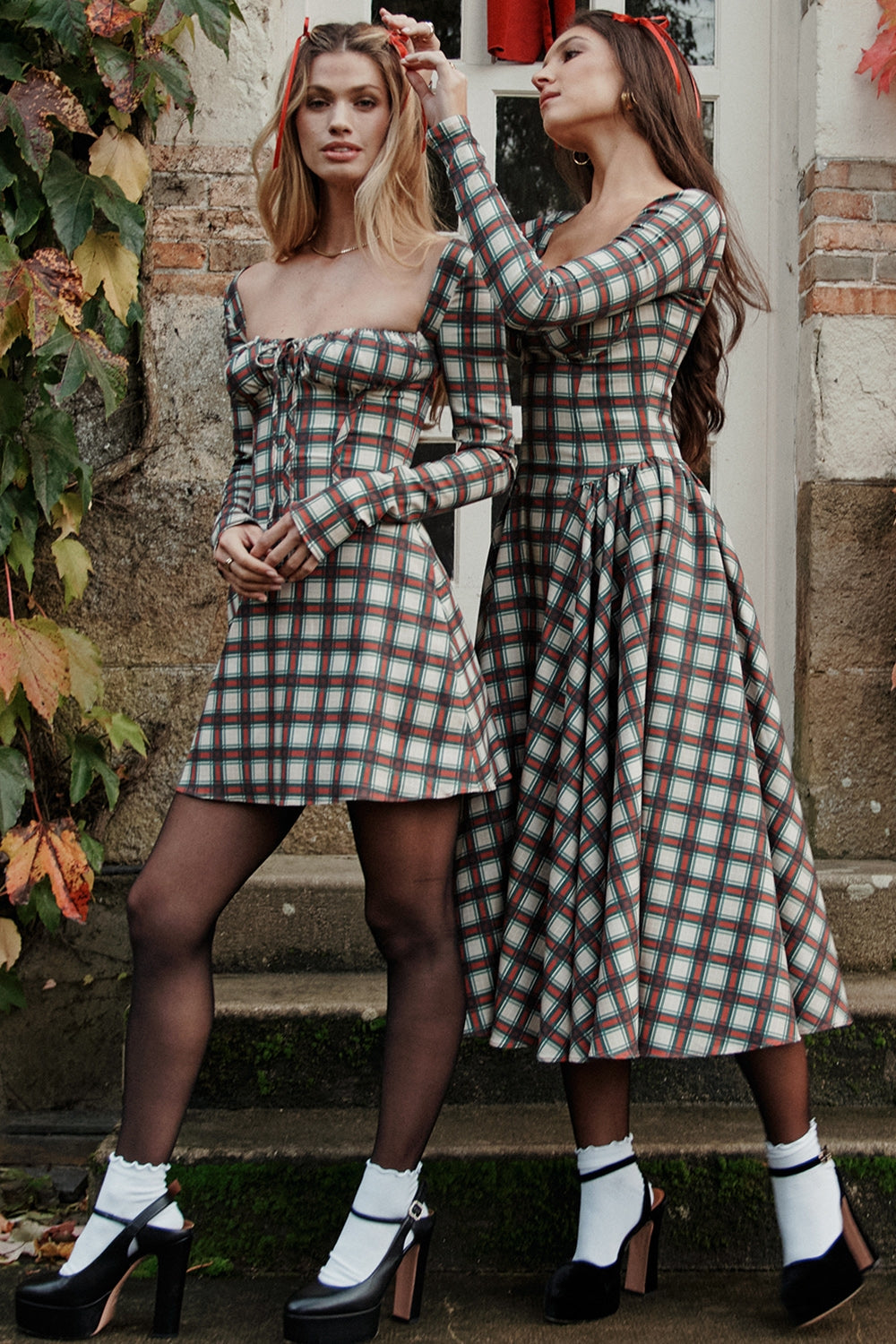 red tartan corset mini dress
