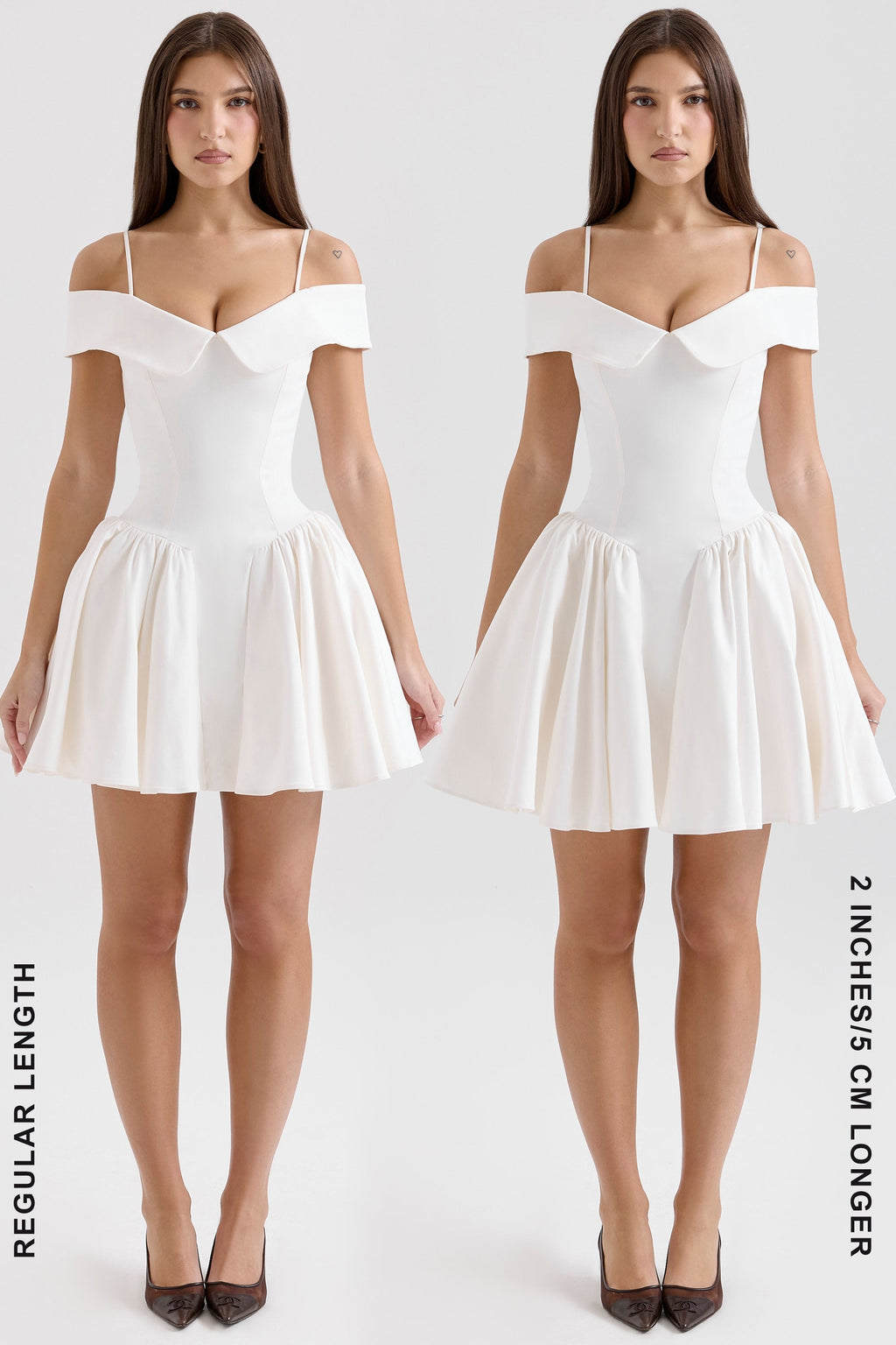 white twill off shoulder mini dress