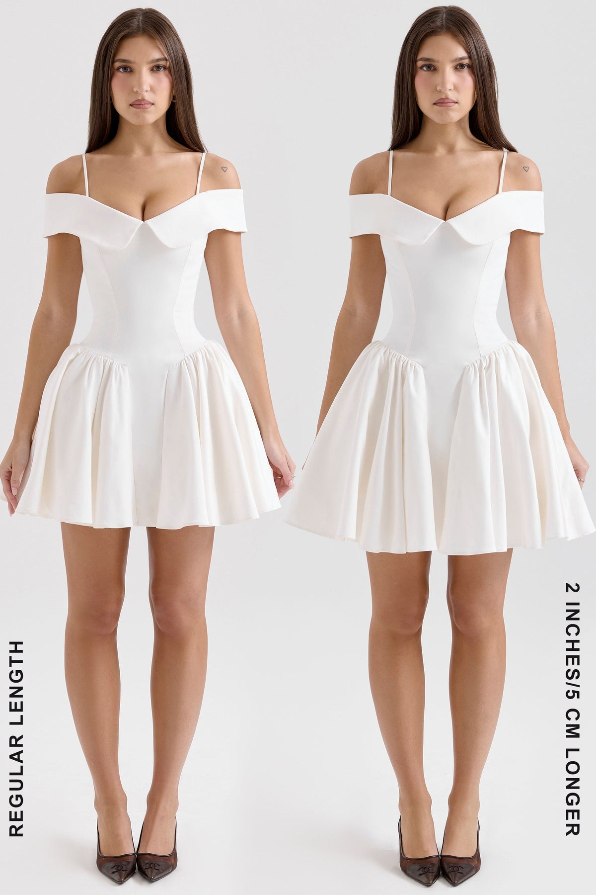 white twill off shoulder mini dress