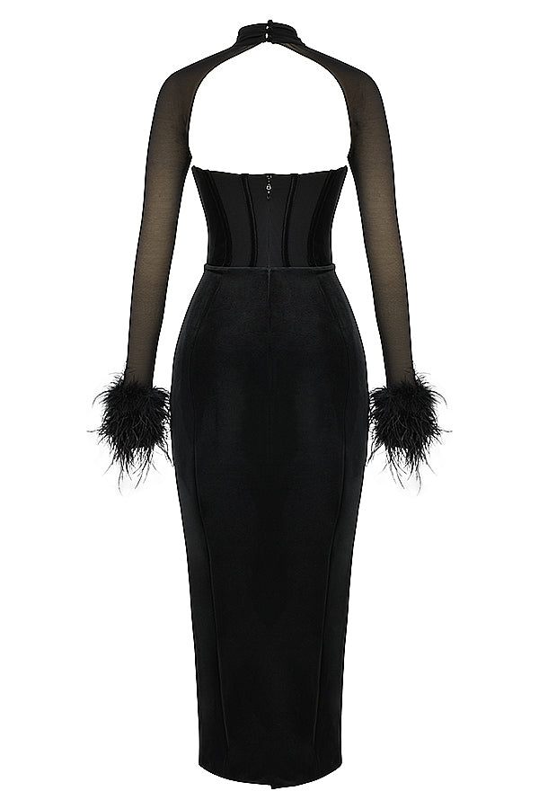 black velvet corset maxi dress