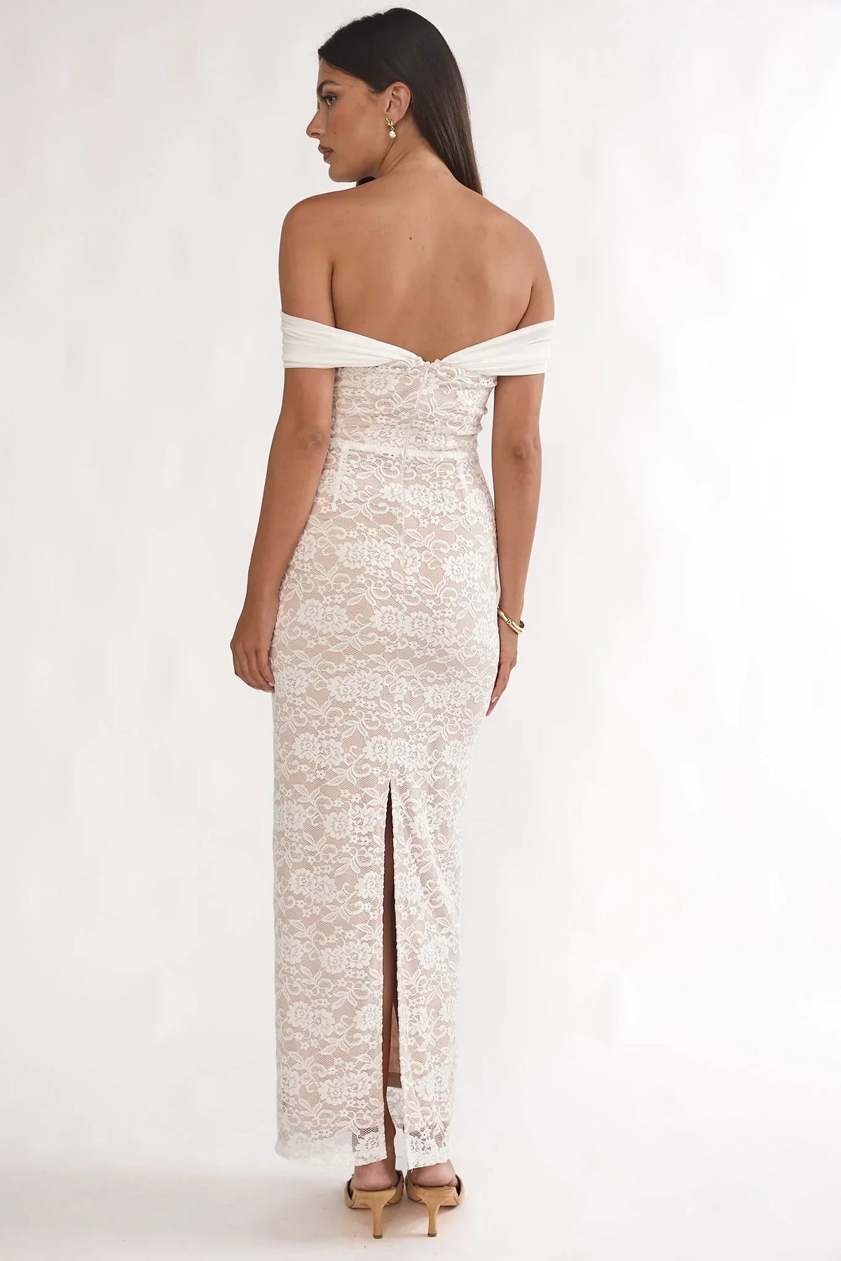 Jewelene Off-Shoulder Maxi Dress Lace White
