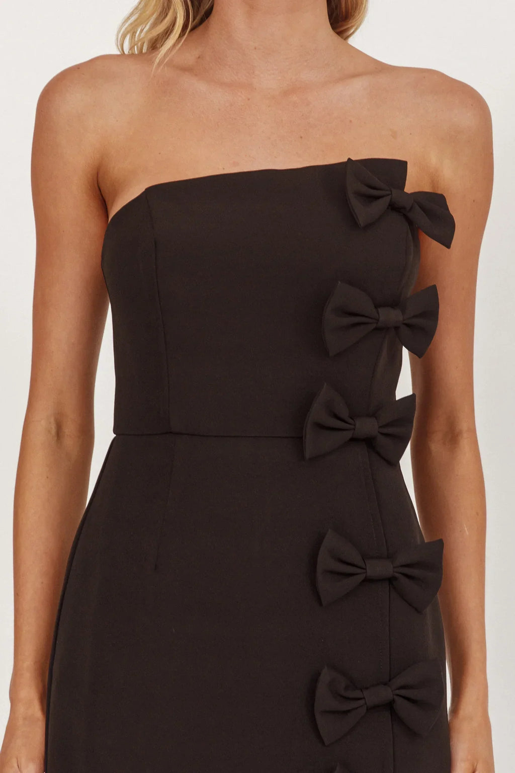 Samanntha Strapless Bow Detail Midi Dress Black