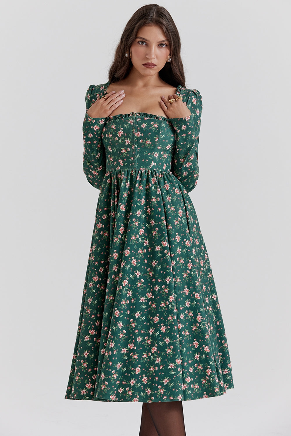 green floral print midi dress