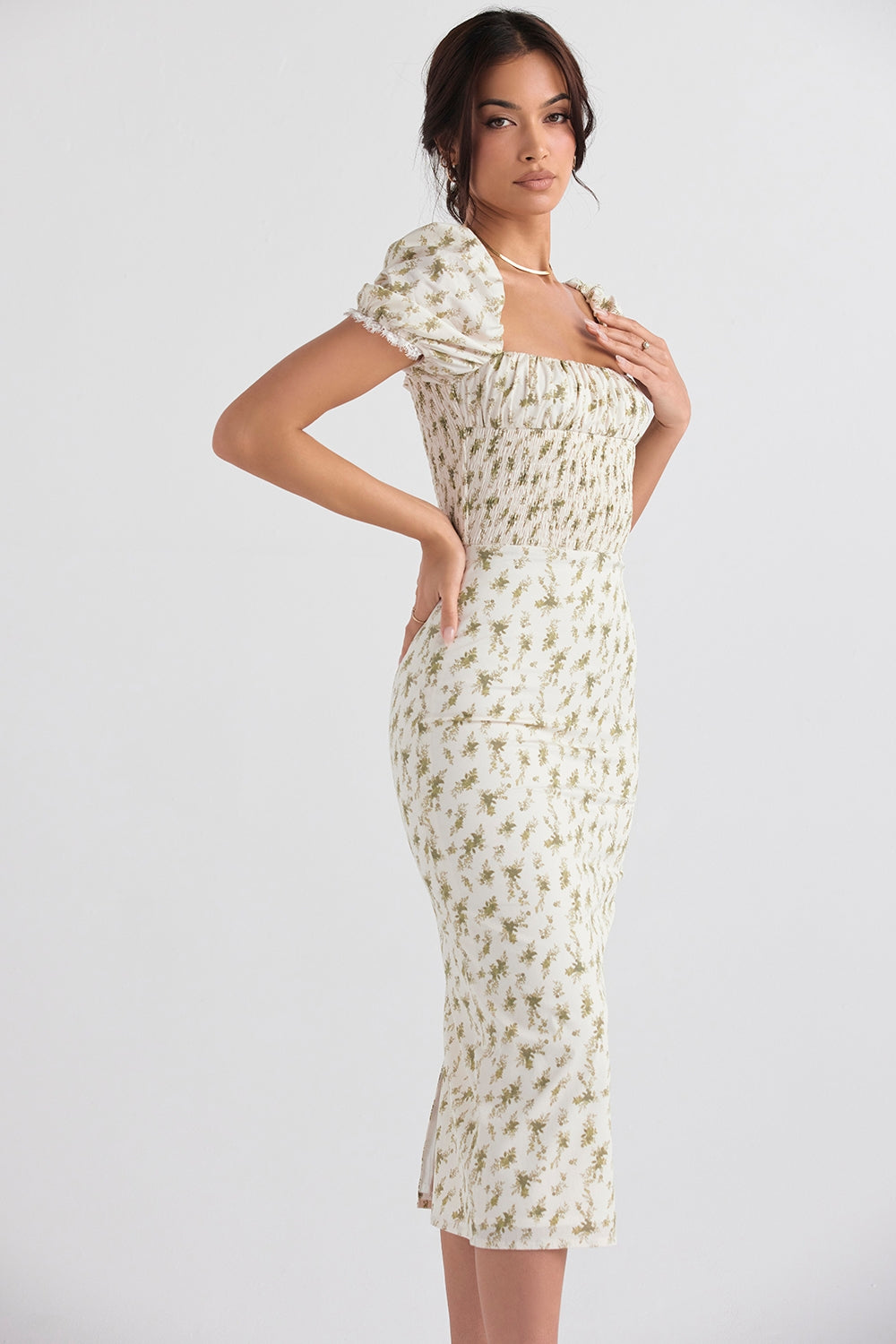garden print shirred sundress