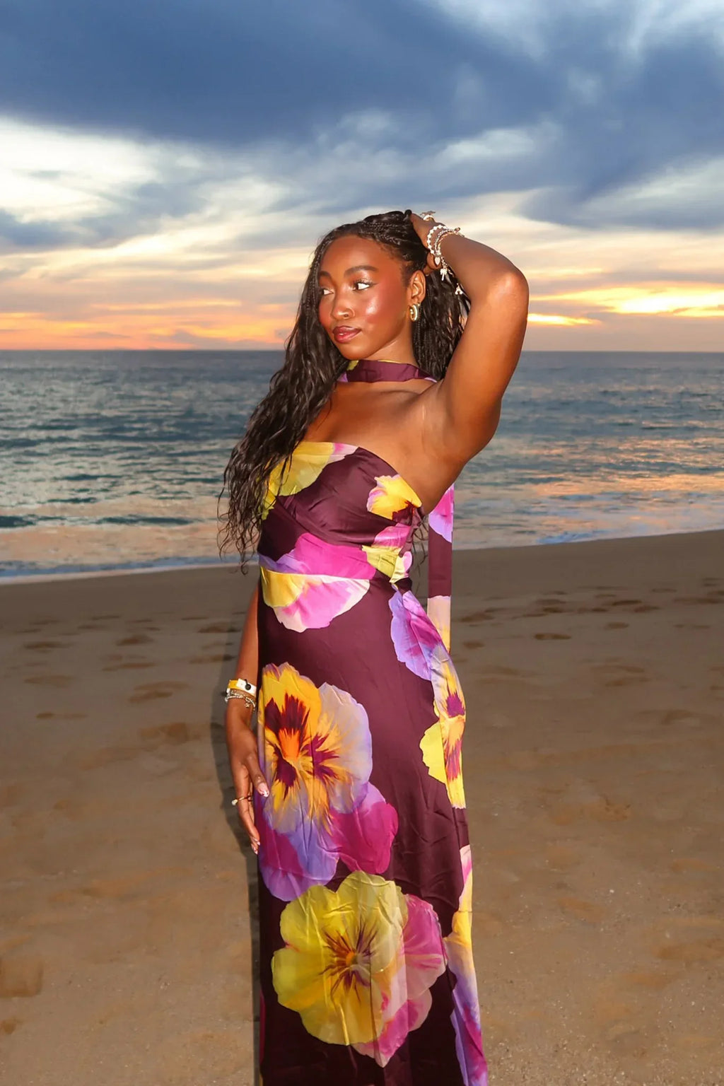 City Of Stars Strapless Scarf Maxi Dress Pansies Plum