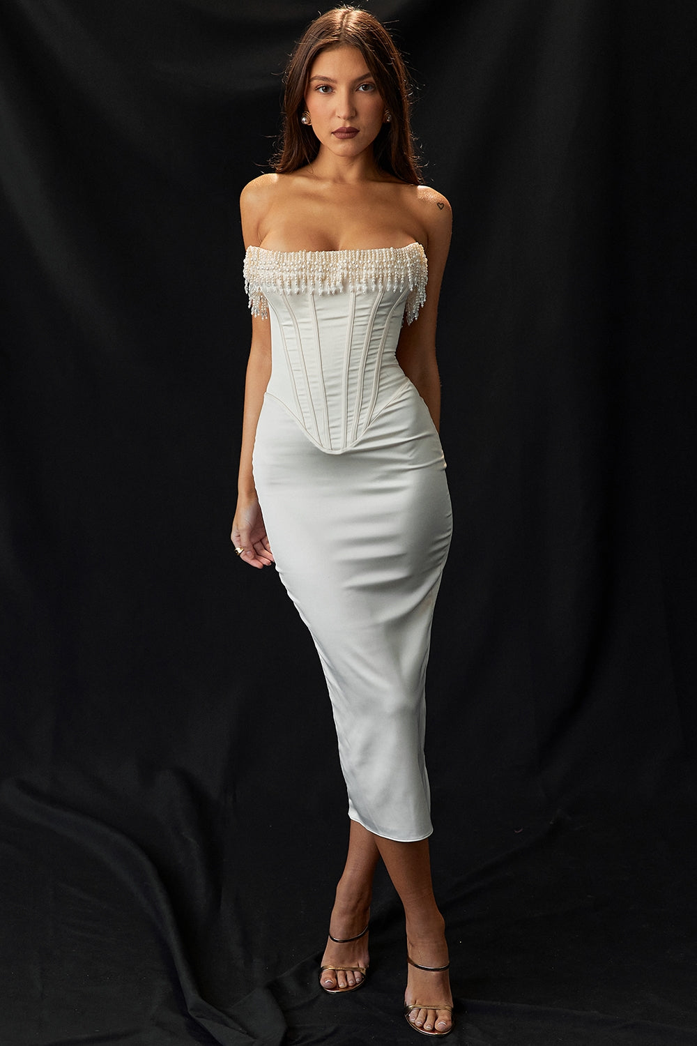 vintage cream embellished strapless dress