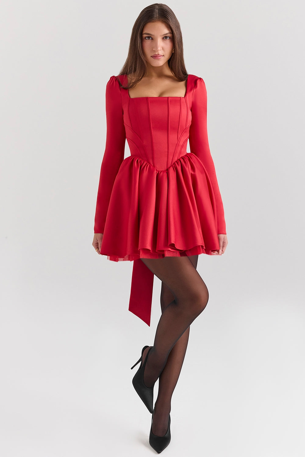 holly red removable bow tulle mini dress - sale
