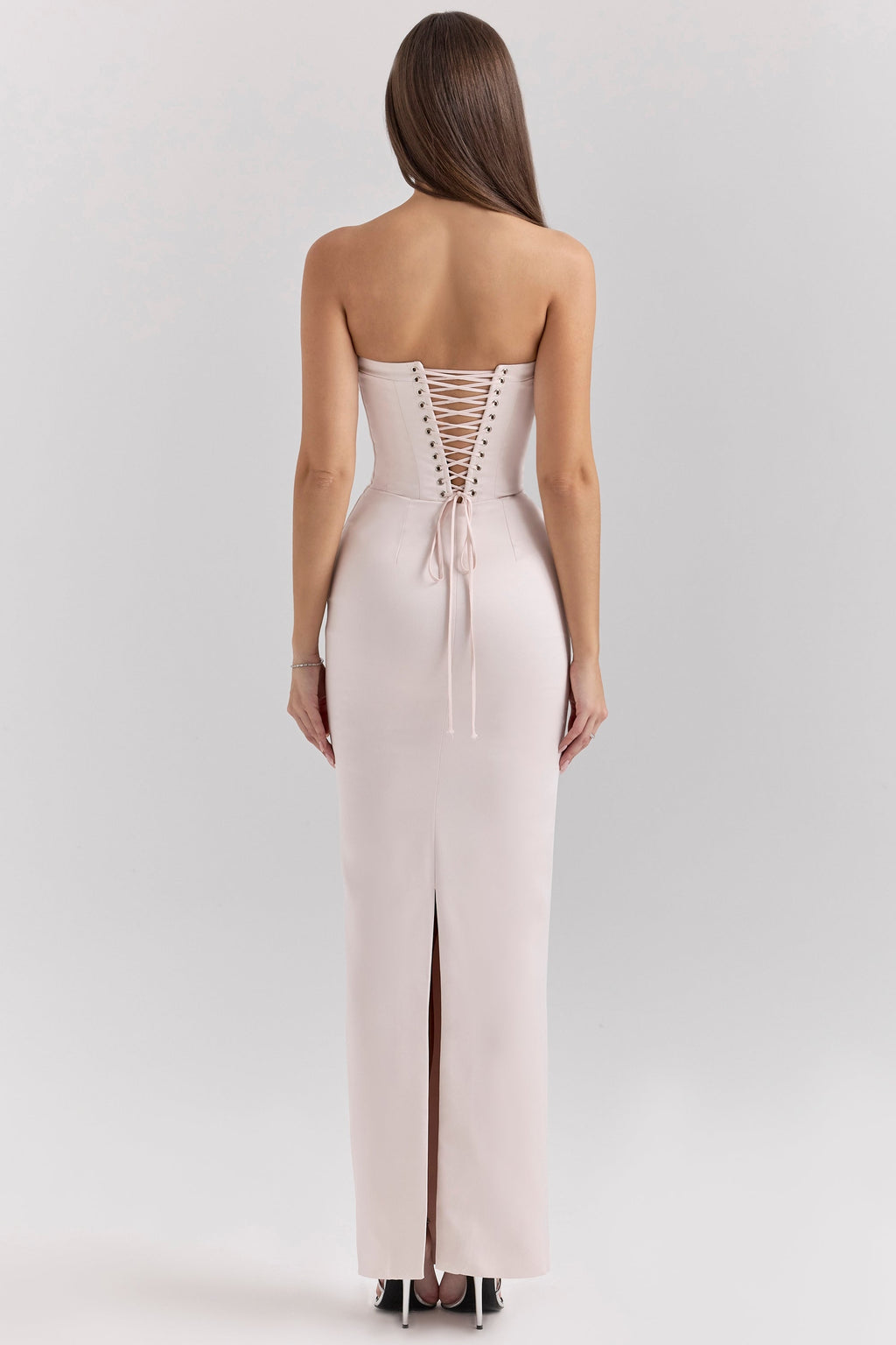 blush satin midi dress