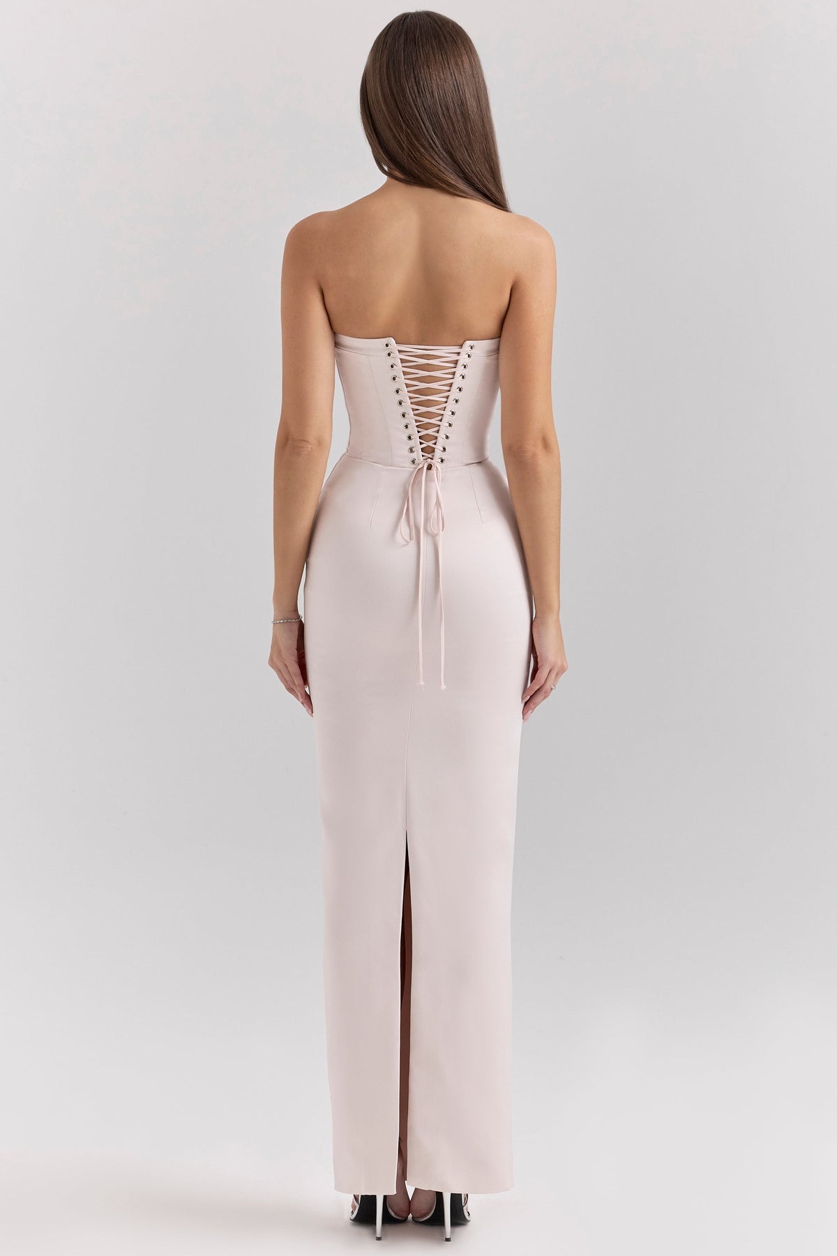 blush satin midi dress