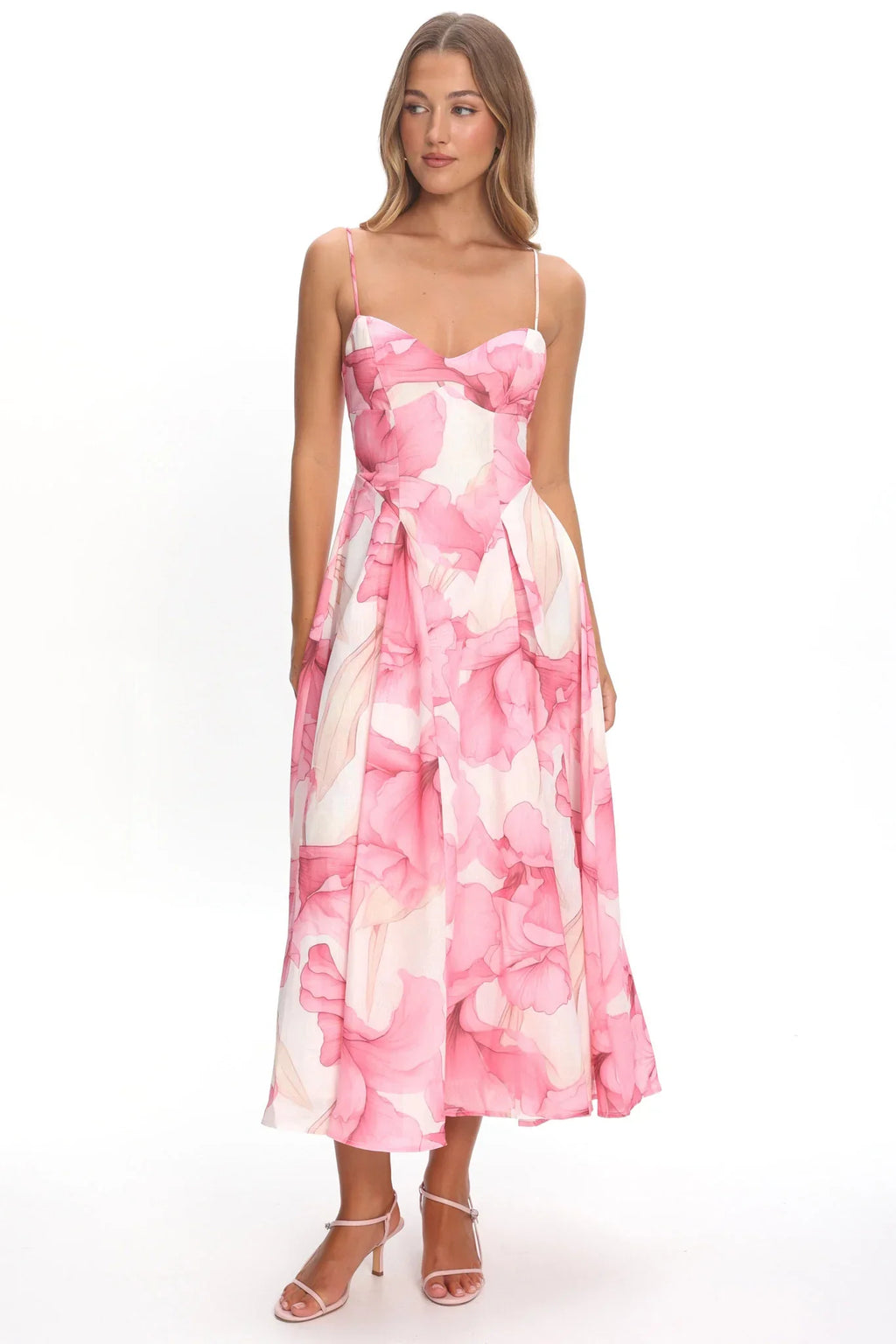 Get My Attention Pleat Waist Maxi Dress Watercolor Pink