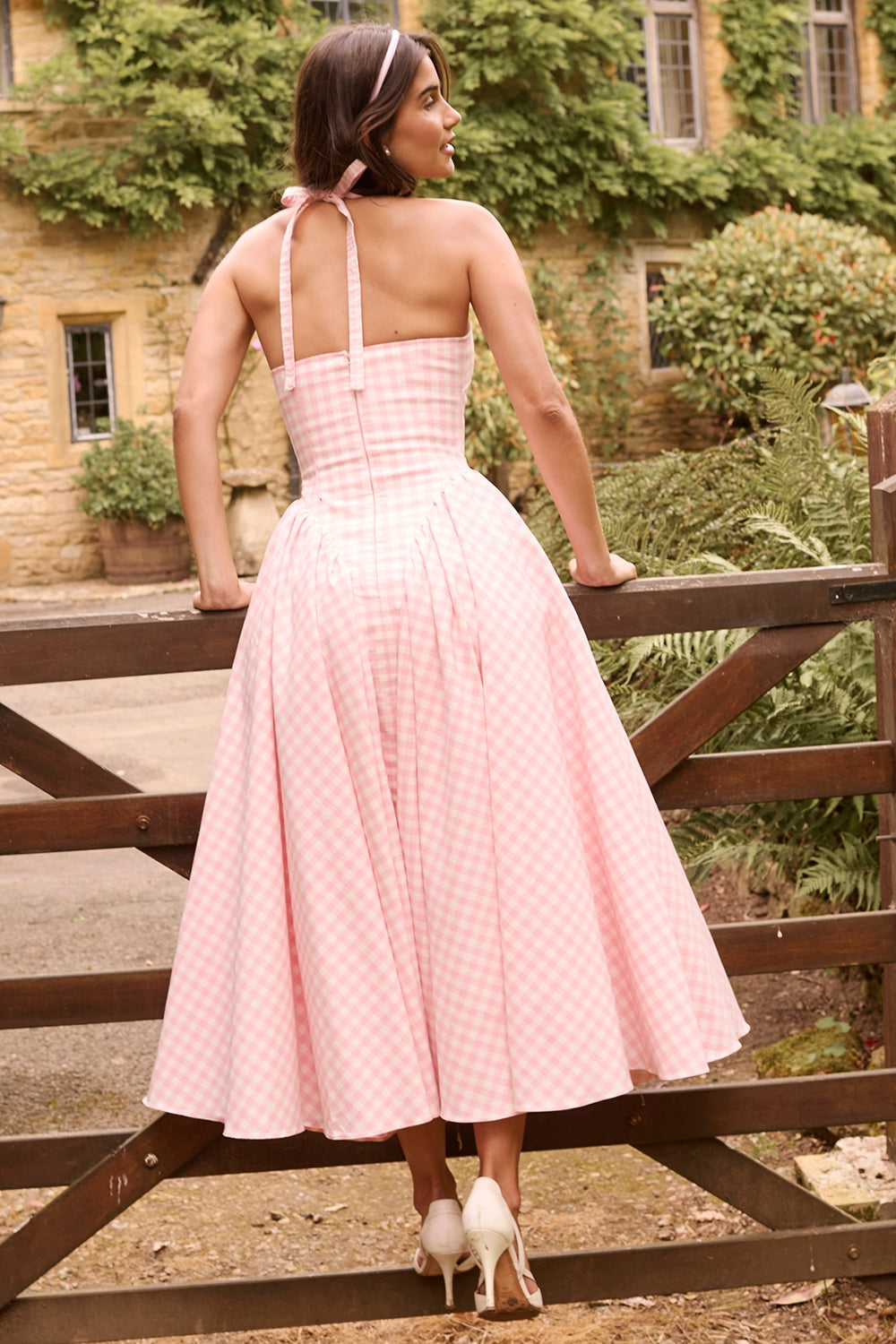 strawberry shortcake gingham halter midi sundress