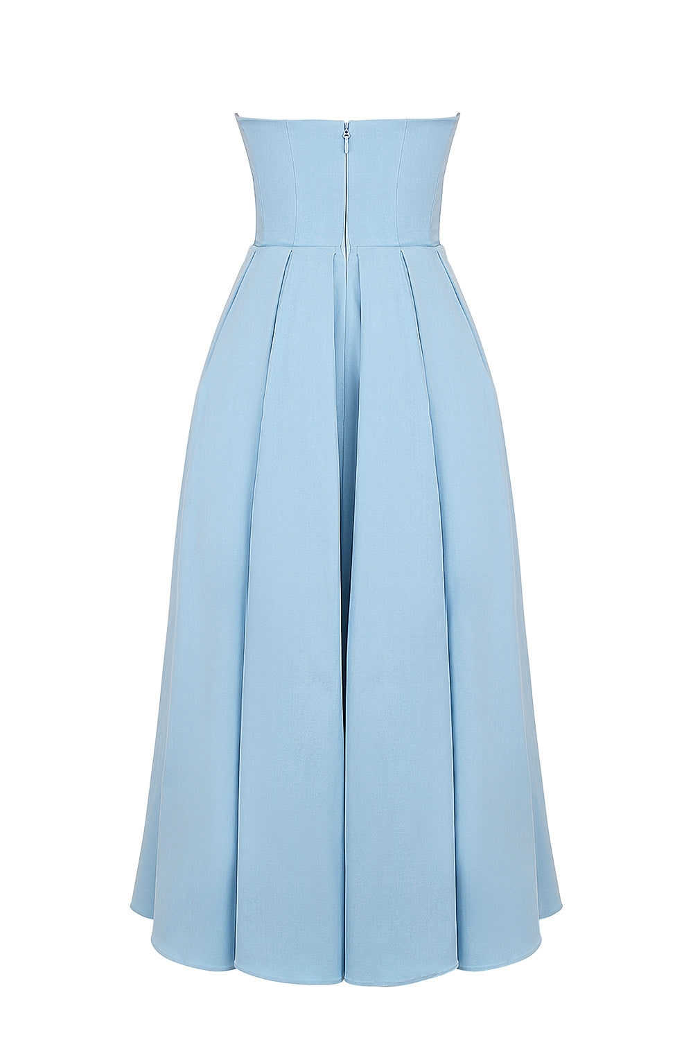 tuscan blue strapless midi sundress