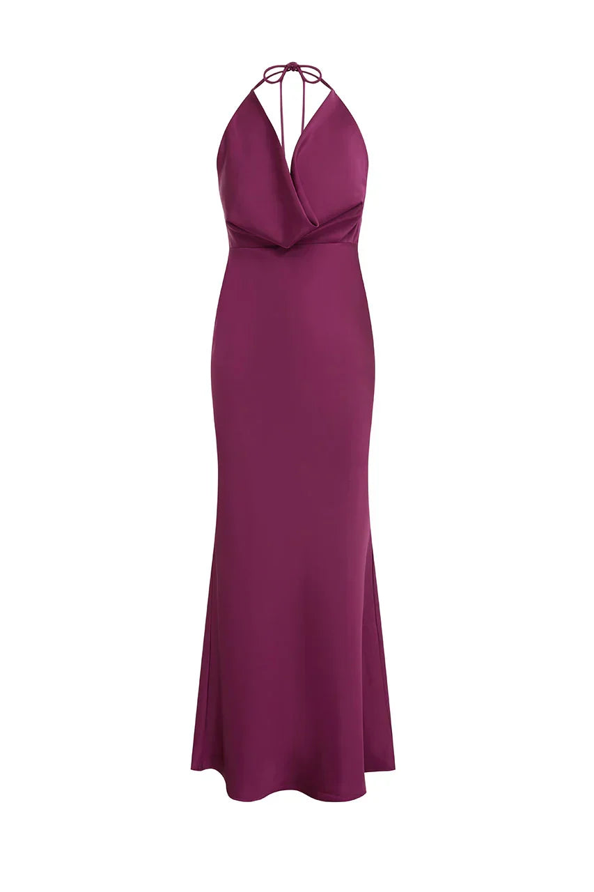 ELENA LOW PLUNGE MAXI DRESS - PLUM