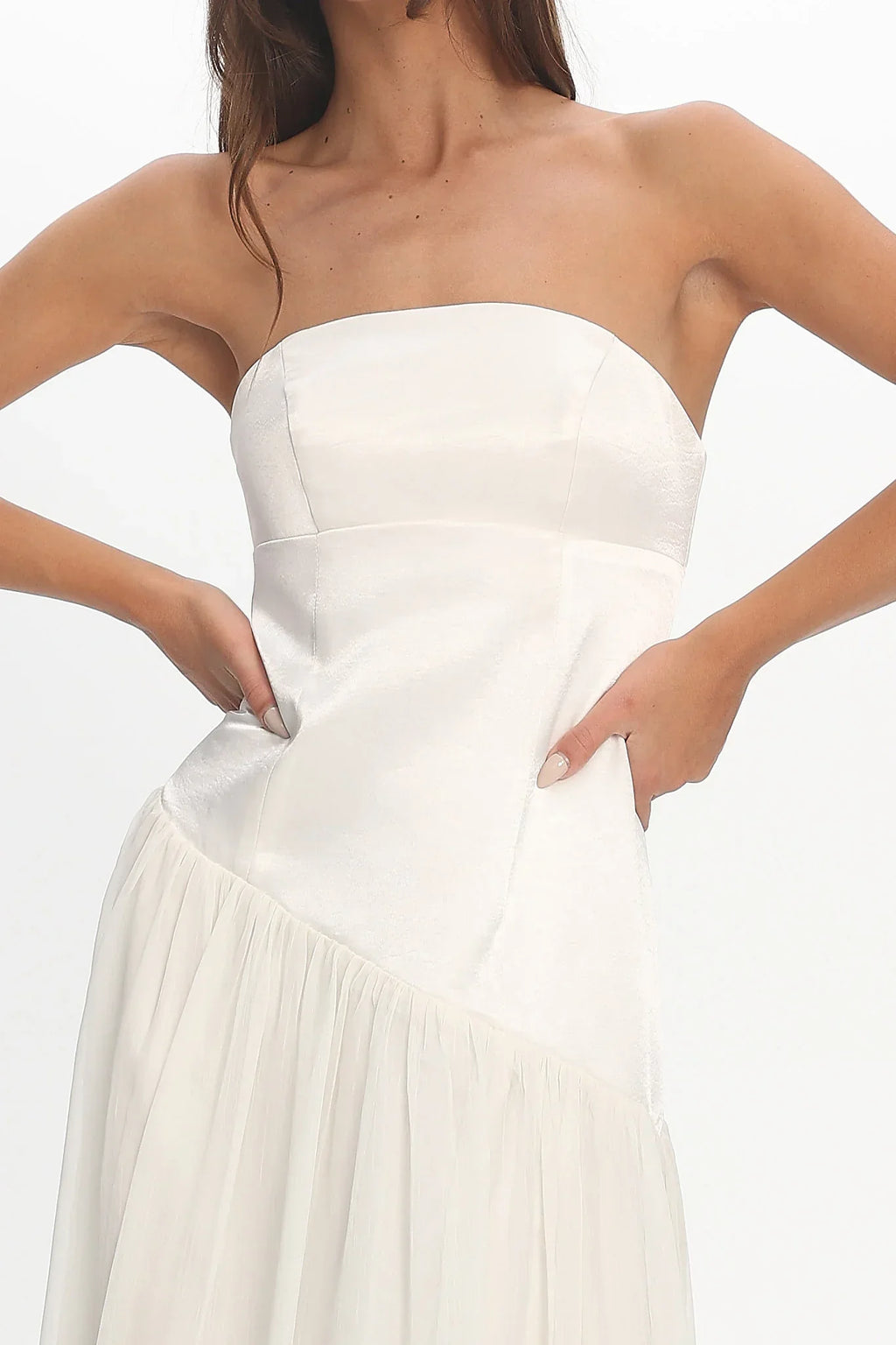 Karielle Asymmetric Drop Waist Maxi Dress Ivory