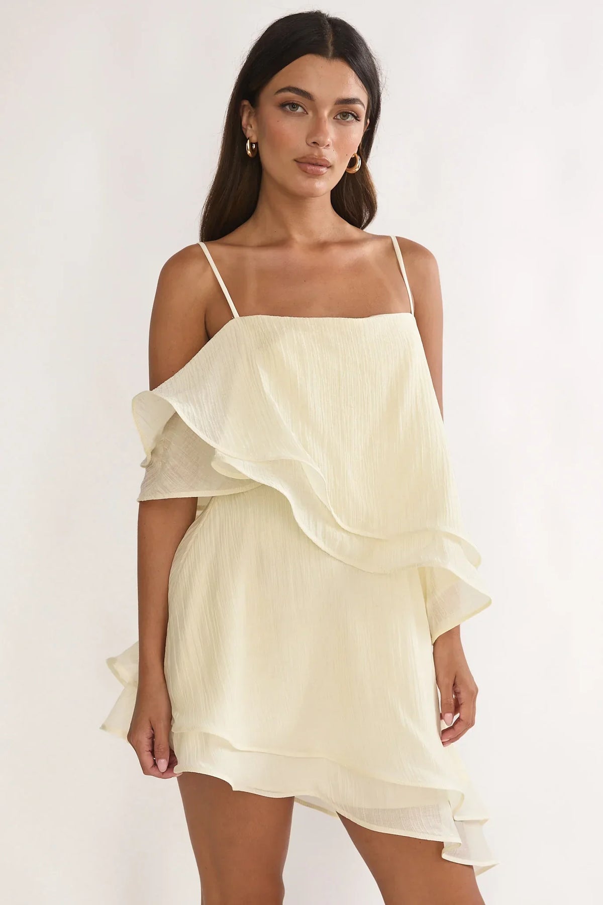 Como Asymmetric Layered Mini Dress Cream