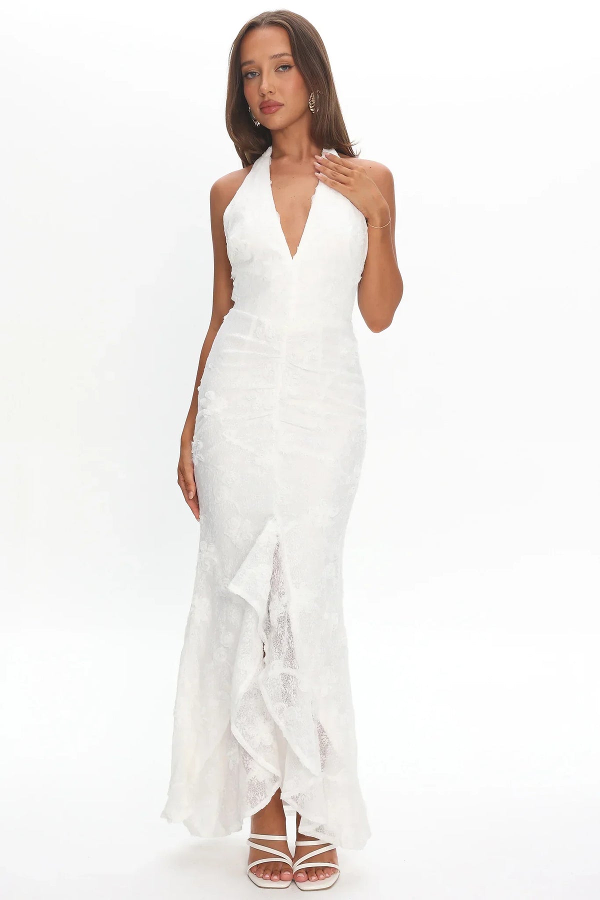 Alisette Halter Split Maxi Dress White