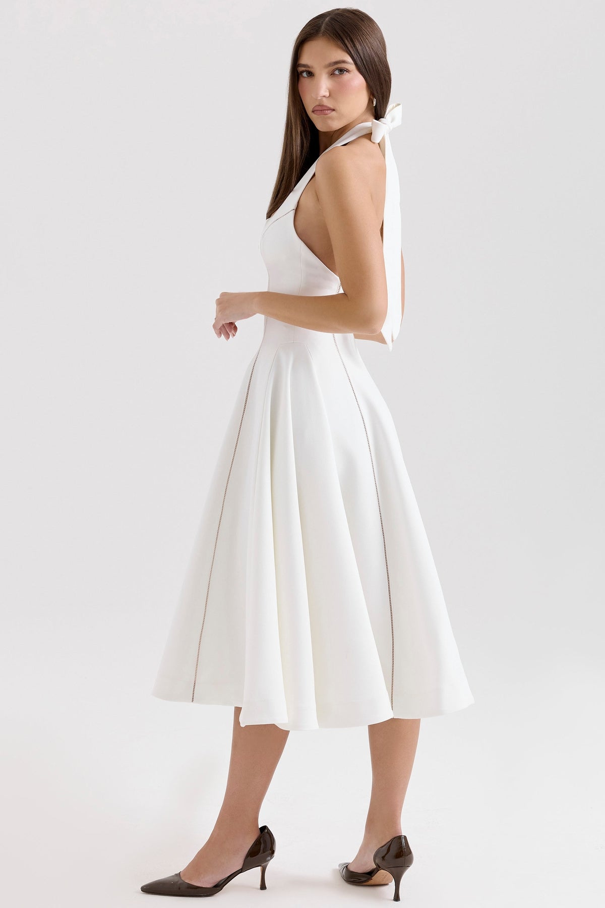 ivory halter neck midi dress