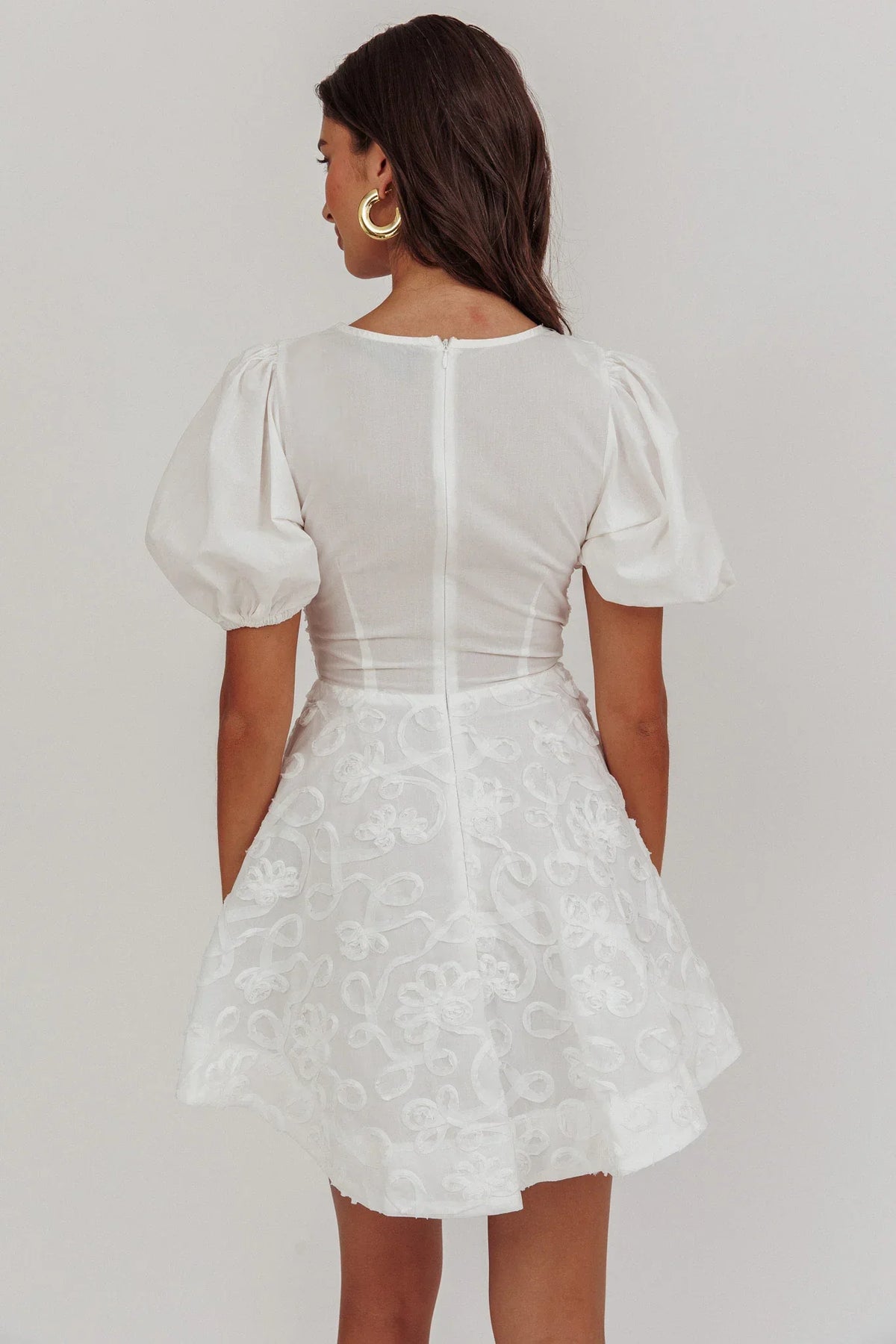 Samsara Puff Sleeve Mini Dress White
