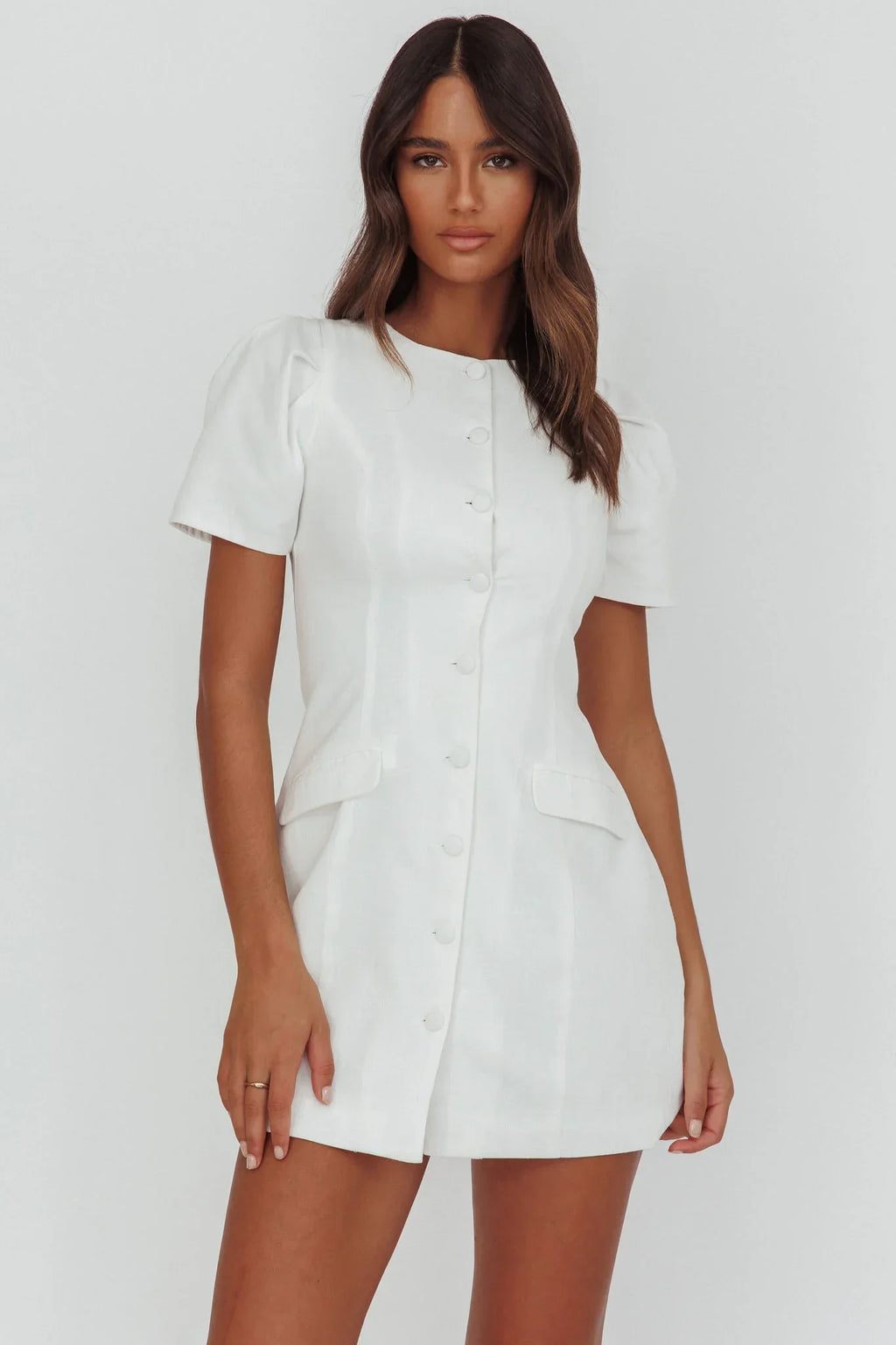 Philomena Button Front Mini Dress White