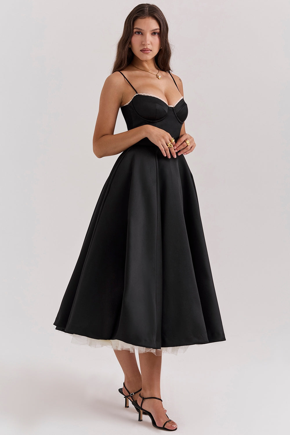 black tulle midi dress