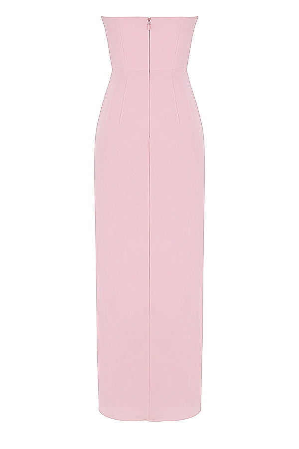 pink quartz georgette strapless gown