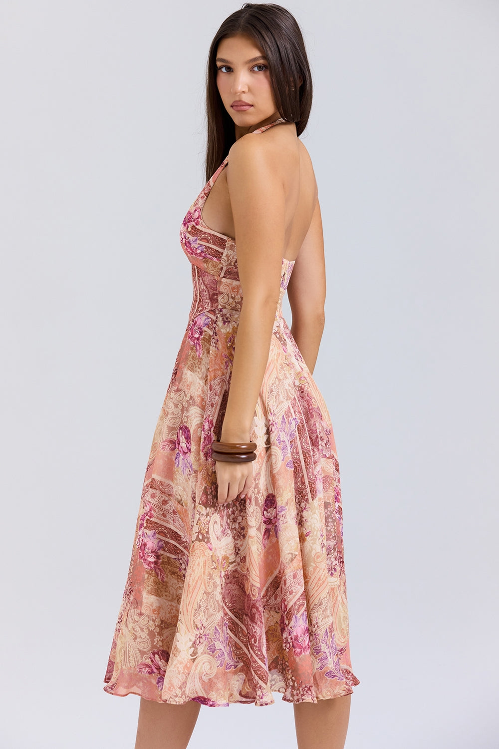 paisley patchwork print georgette halter sundress