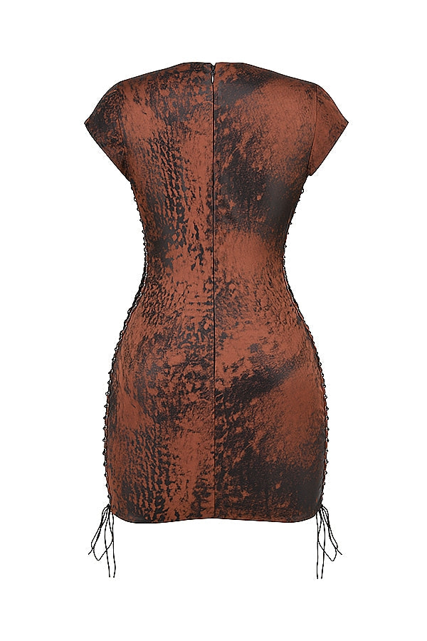 antique copper lace up mini dress