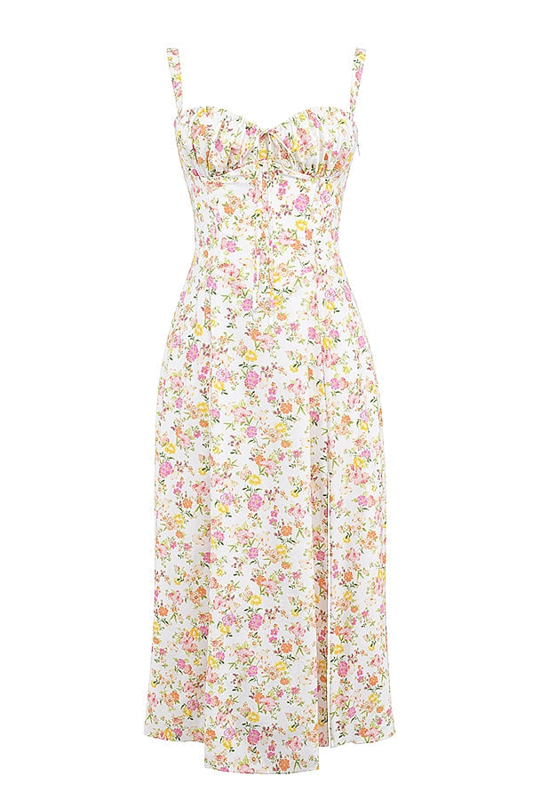 ivory meadow print cotton bustier sundress