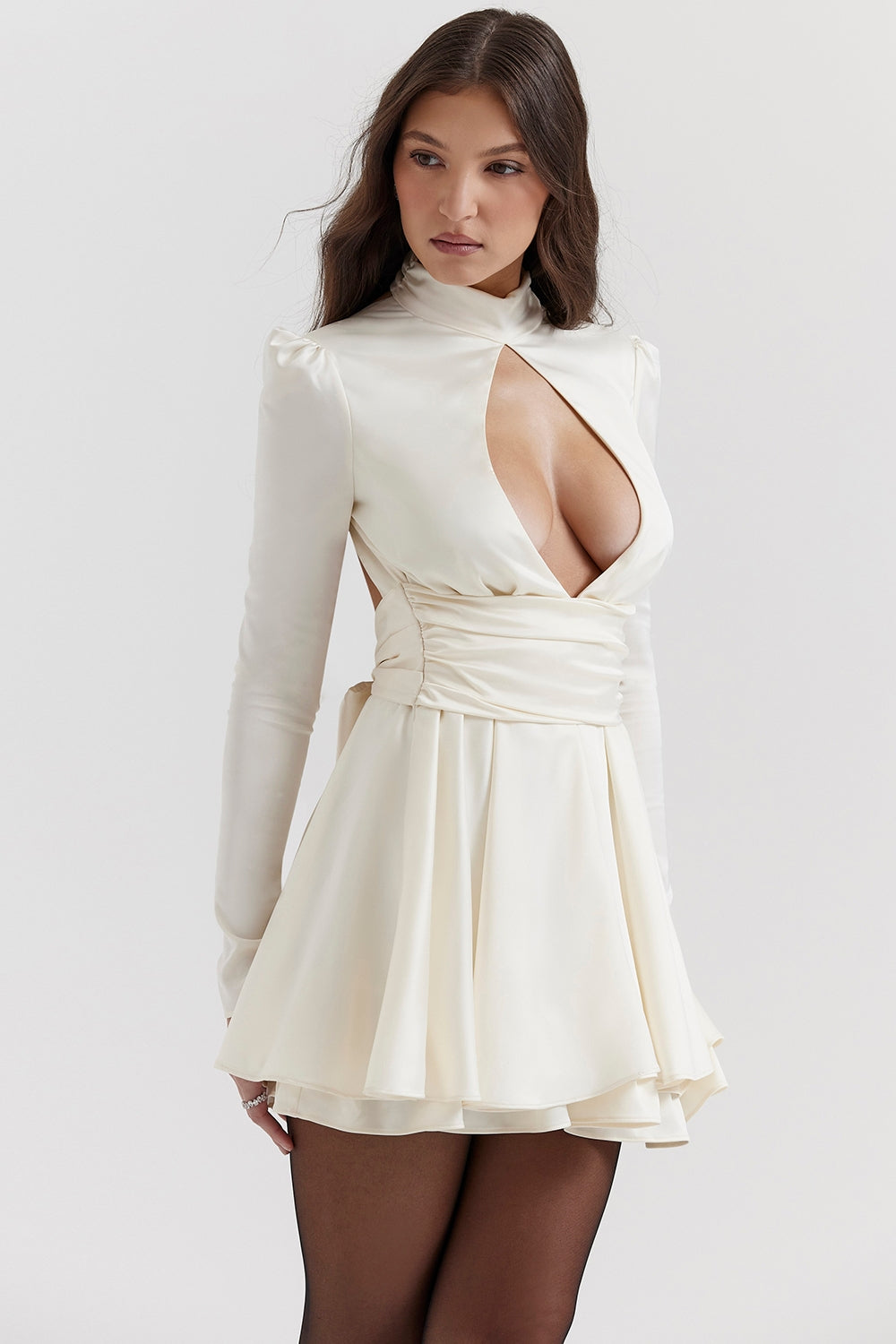 ivory bow mini dress