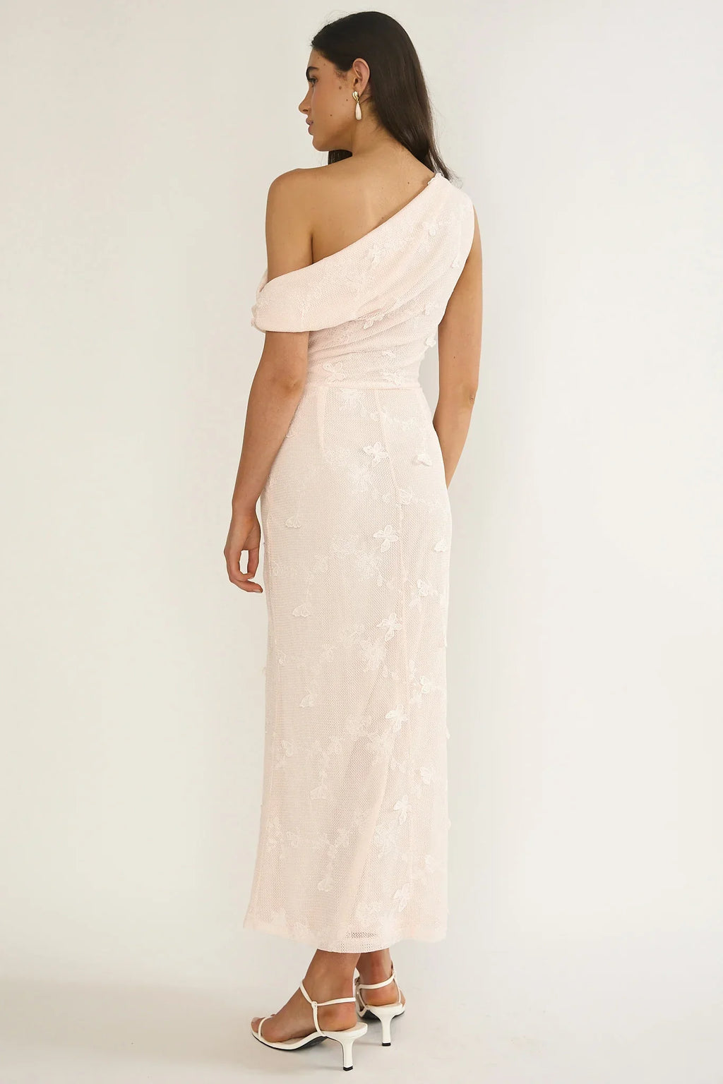 Alivya Asymmetric Neckline Maxi Dress Embellished Pink