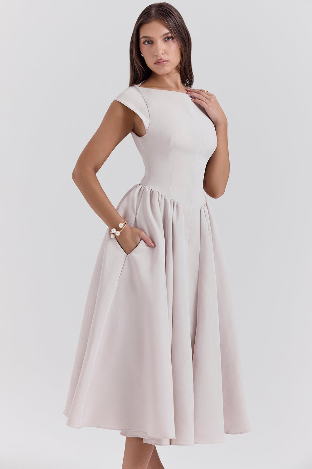 french dove moire satin backless midi dress