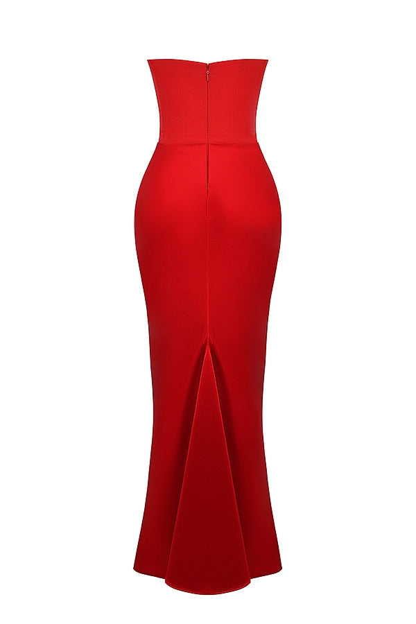 scarlet strapless corset maxi dress