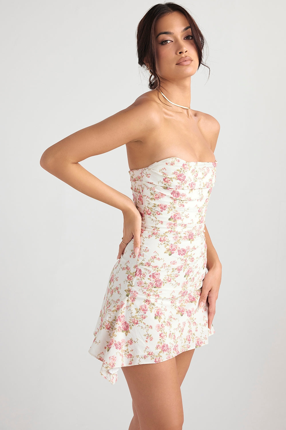 rose print draped corset dress