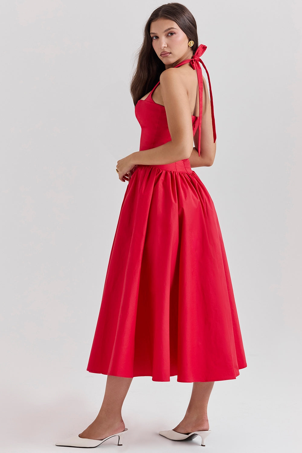 scarlet halter midi dress