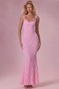 Lace Sweetheart-Neck Gown in Blush Pink