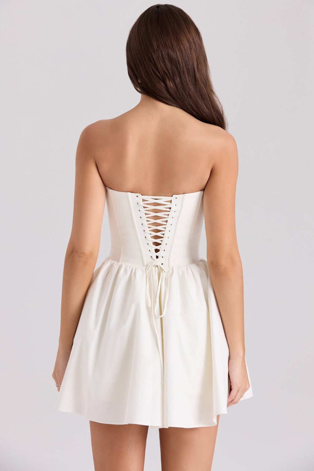 ivory cotton strapless corset mini dress