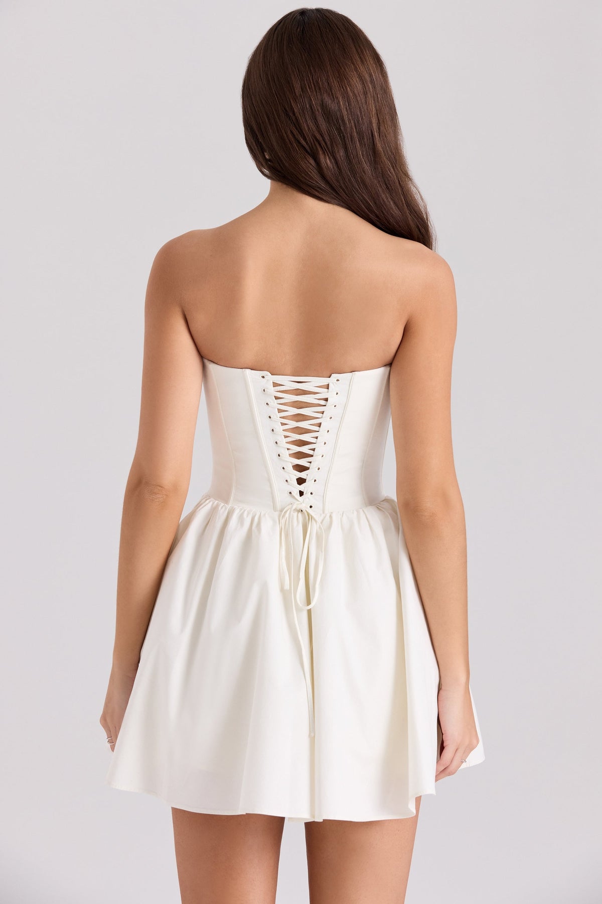 ivory cotton strapless corset mini dress
