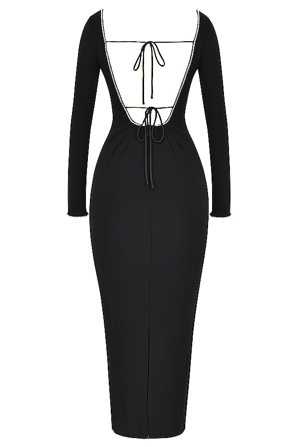 black crystal embellished maxi dress