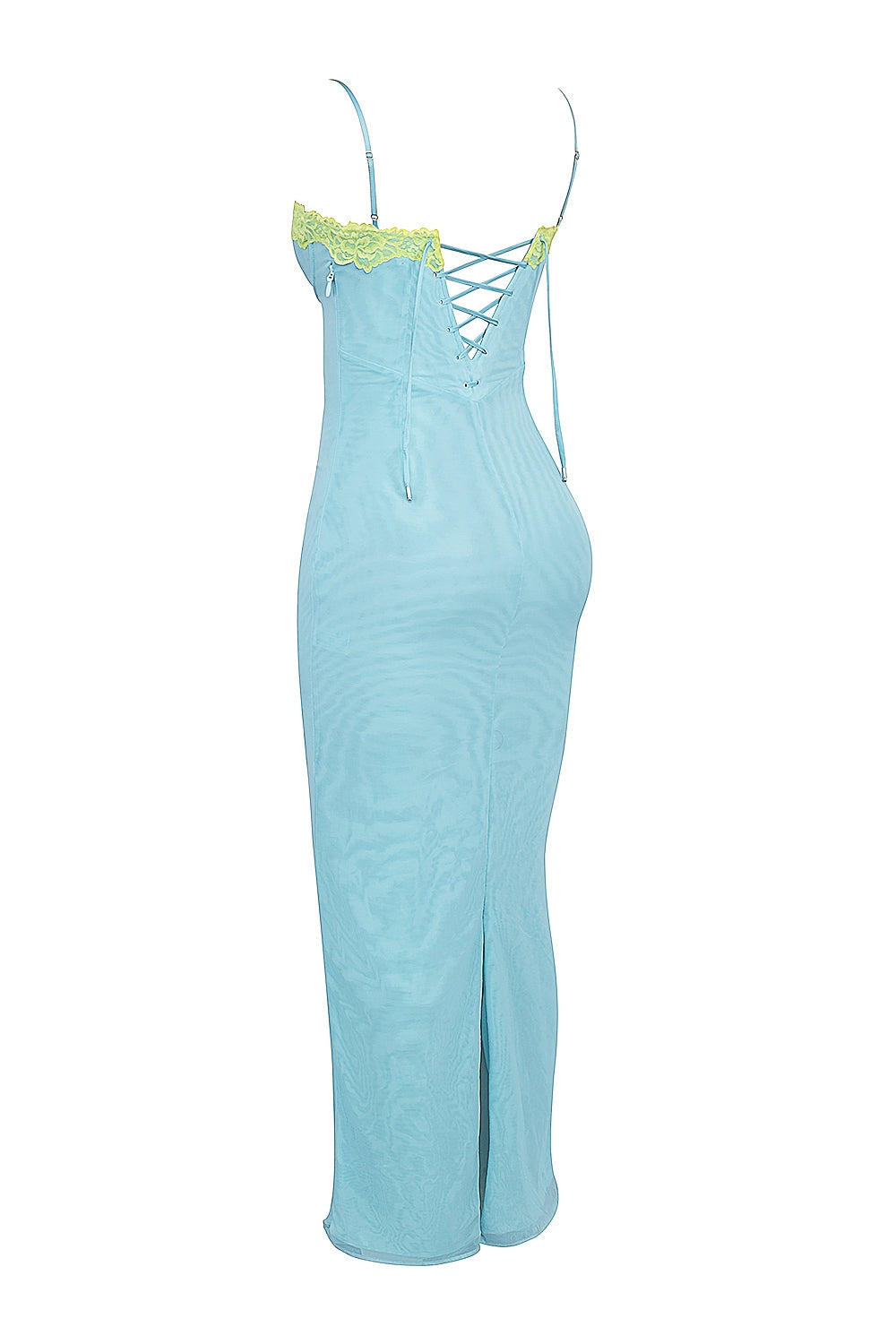 ocean blue contrast lace maxi dress