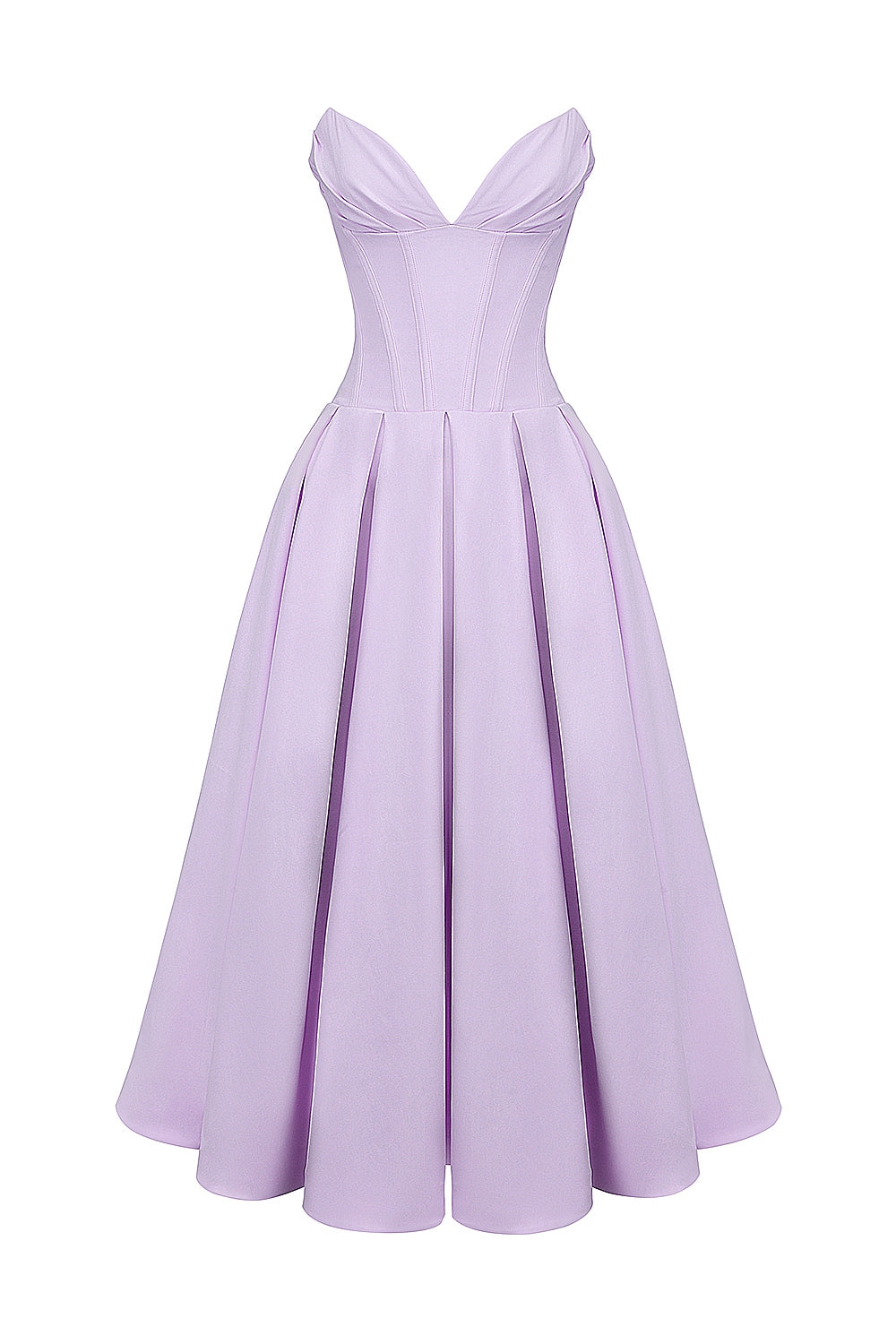 orchid twill strapless tulle midi dress