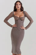 mocha corset midi dress