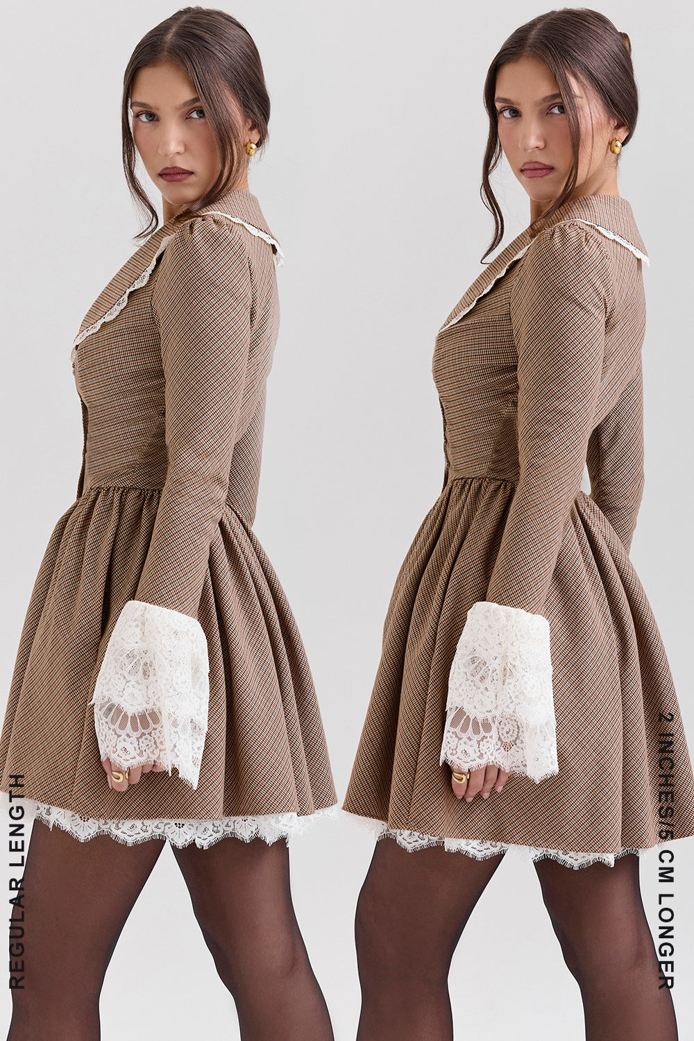brown puppytooth check mini dress - sale