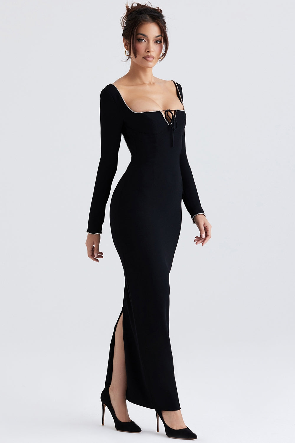 black crystal embellished maxi dress