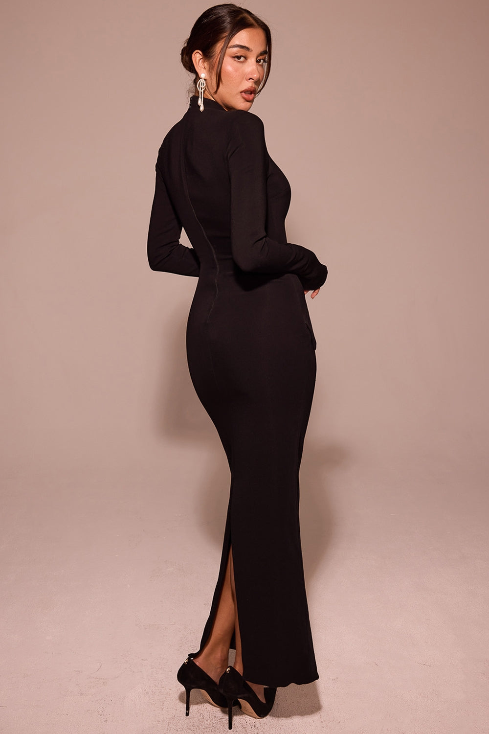 black turtleneck maxi dress