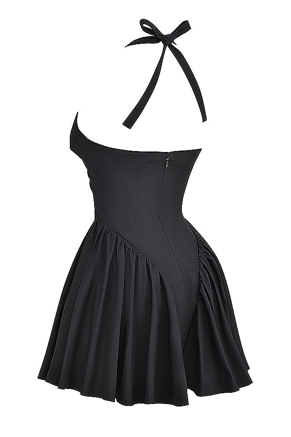 black halter mini dress