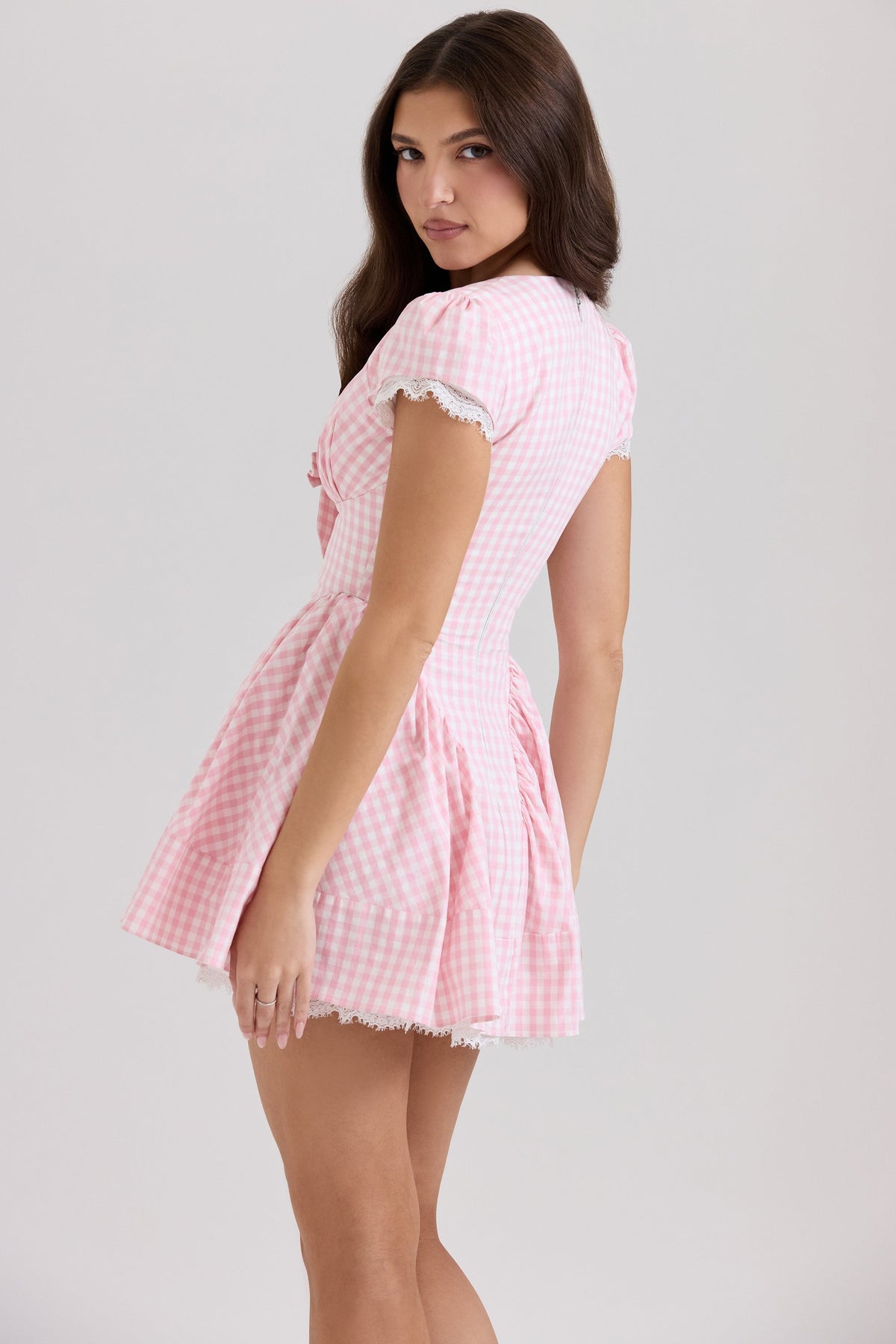 pink gingham cotton mini dress