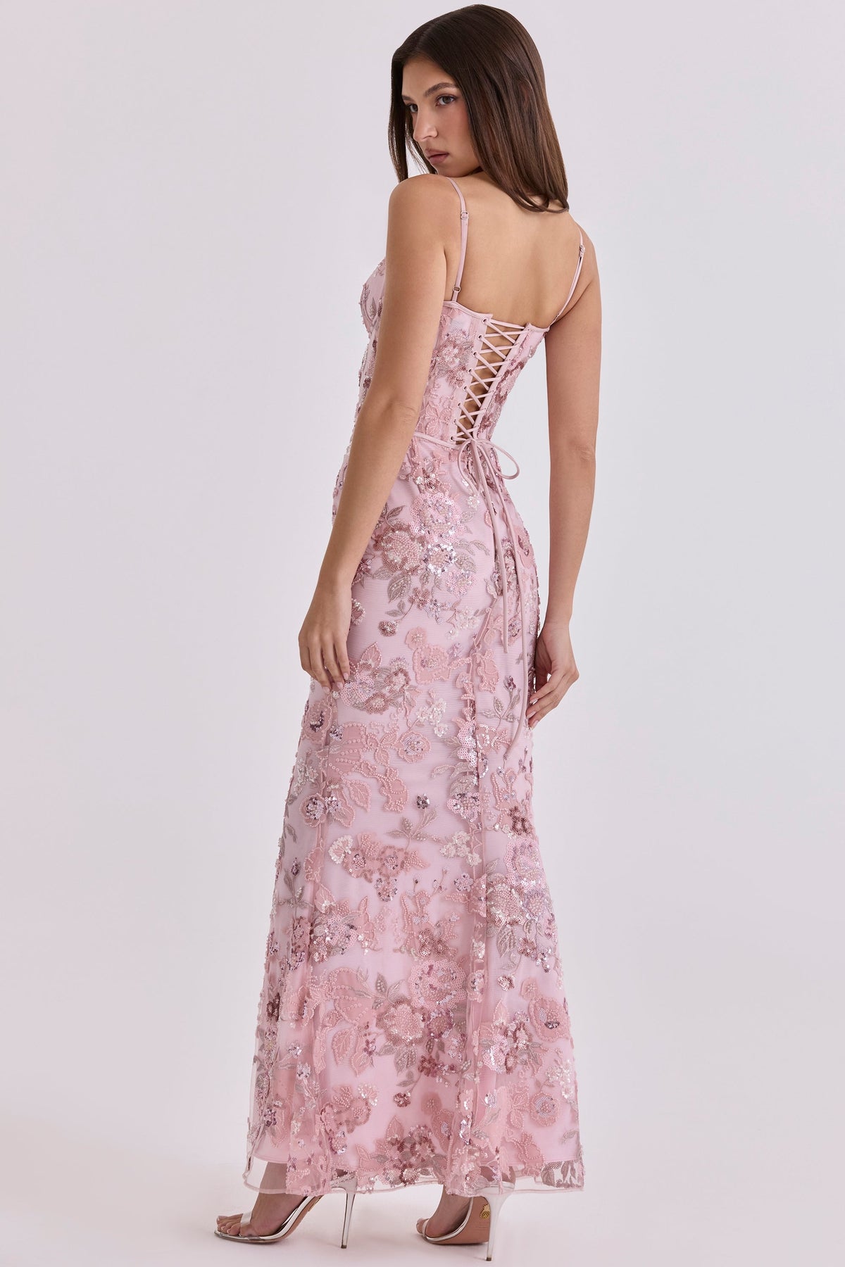 pink hand beaded embellished corset maxi dress - limited edition