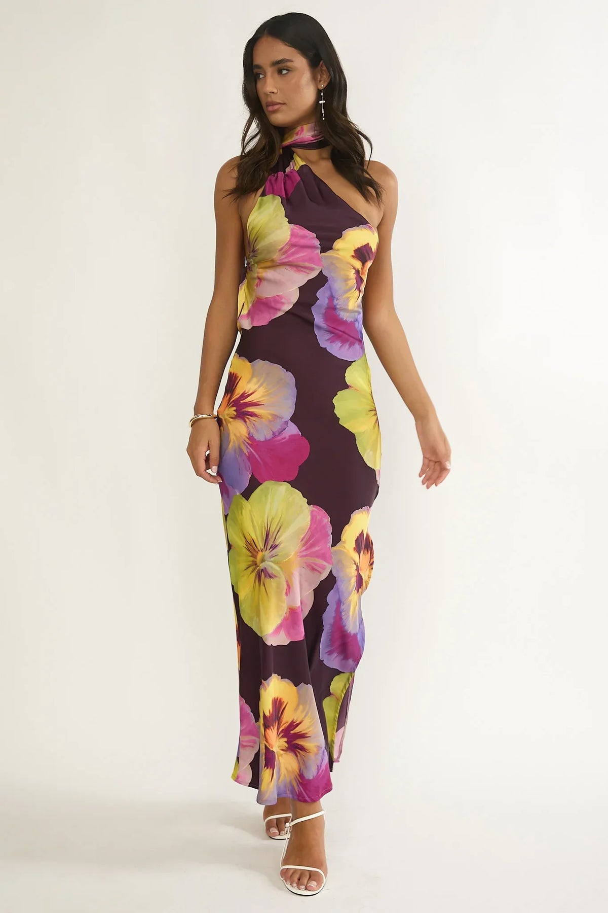 Ilyse Open Cowl Back Maxi Dress Pansies Plum