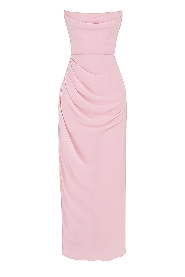pink quartz georgette strapless gown